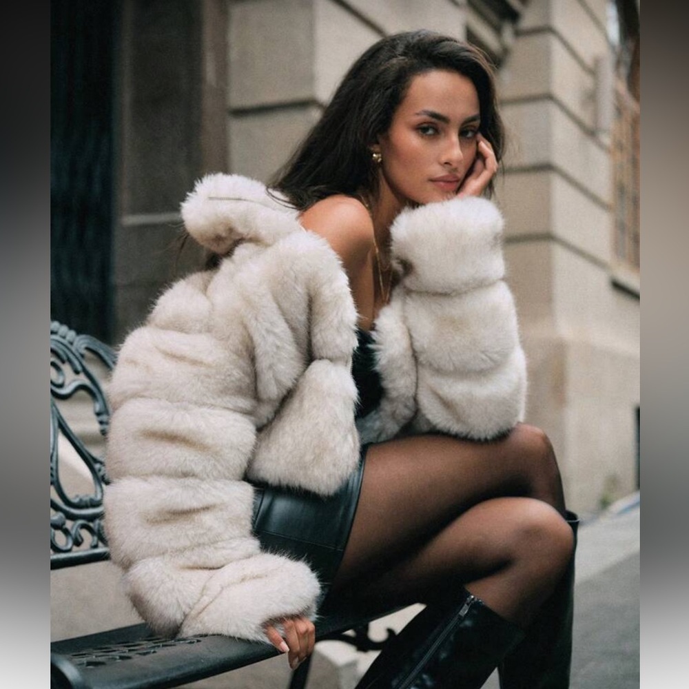 Luxury quilted faux fur jacket vintage style coat zip up black - Picture 8 of 13